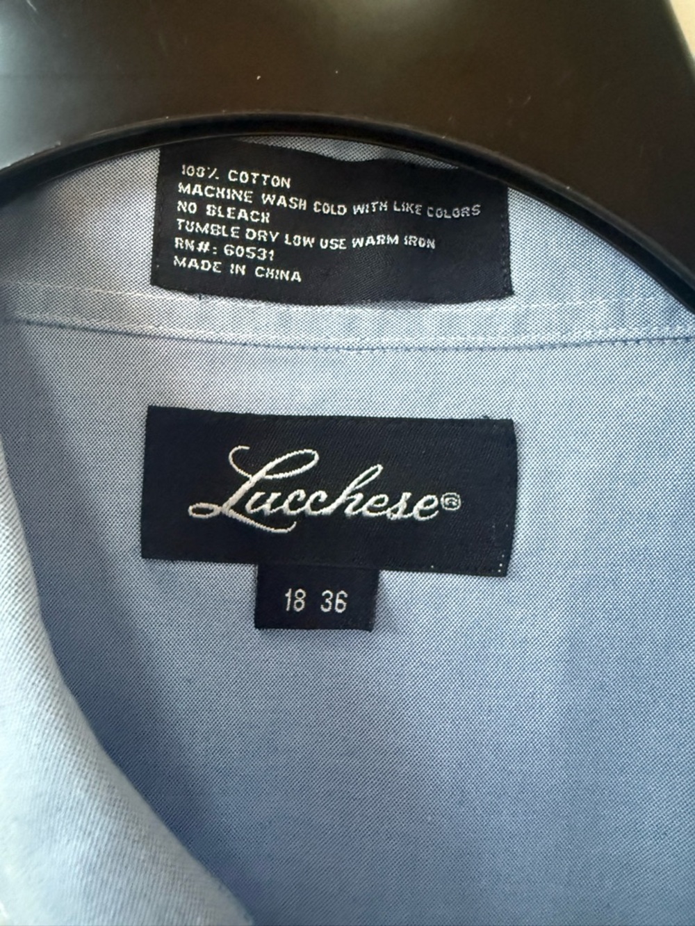 Lucchese Light Blue Men’s Dress Shirt Classic Cotton Chambray button down 18x36